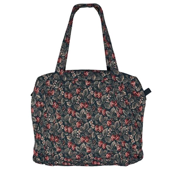 Vintage Navy Floral & Berry Tapestry Shoulder Tote Bag Handmade NH 15x14 USA - Picture 5 of 16